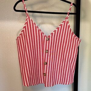 SHEIN Red and White Vertical Stripe Button-Front Cami